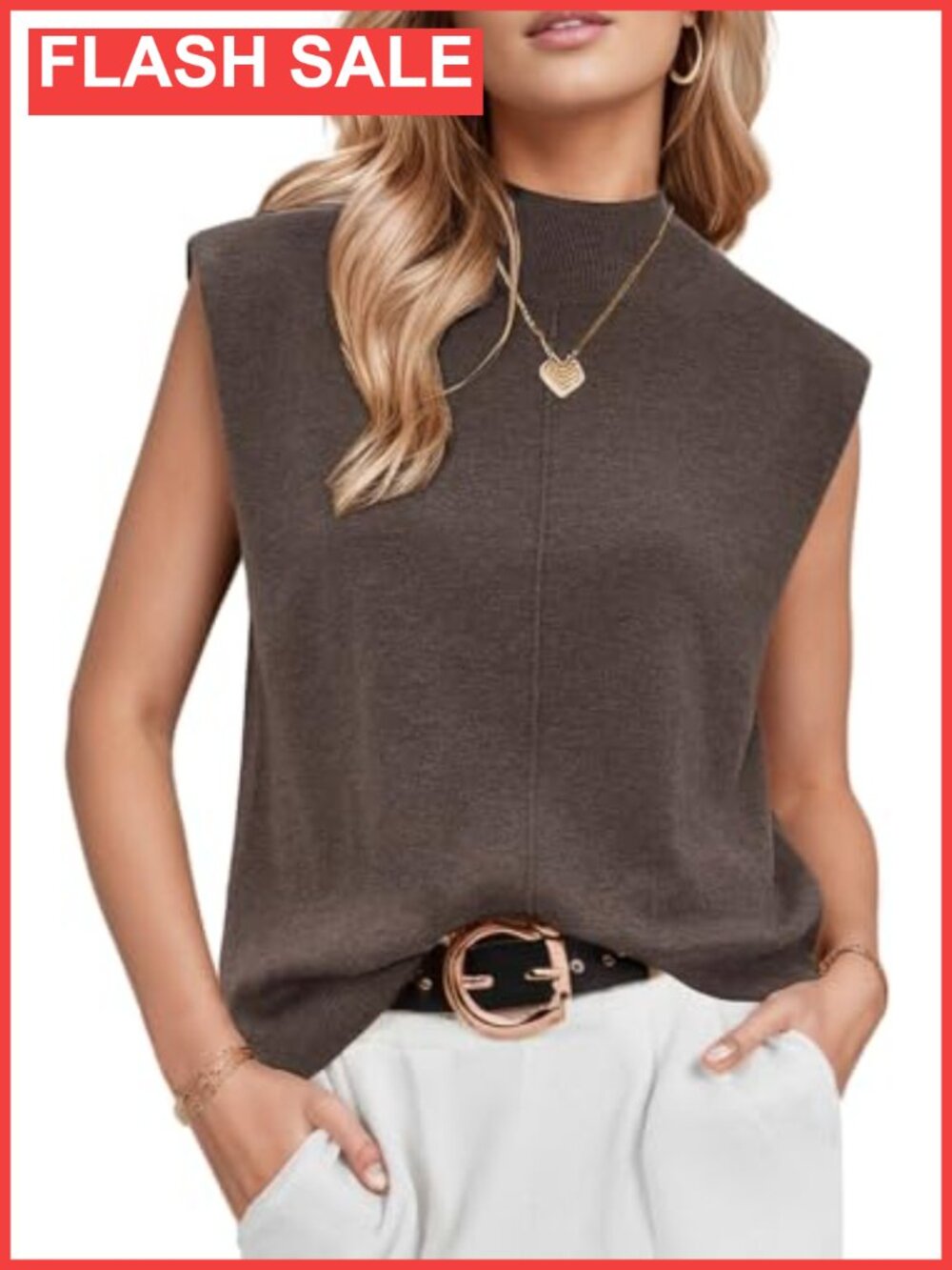 Wool Blend Mock Neck Sleeveless Sweater Vest Work Tank Top